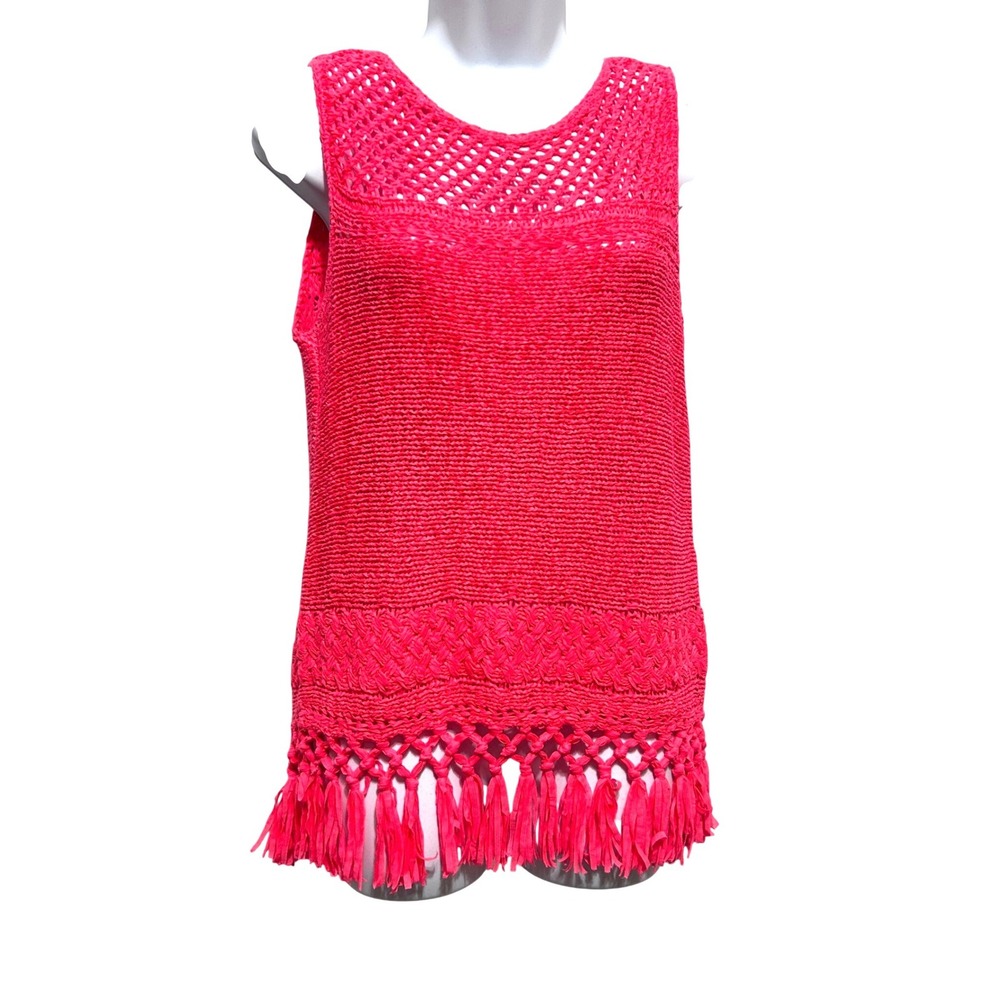 Lilly Pulitzer Women Crochet Tunic Top S Fringe Hem Pink Boho Festival Resort